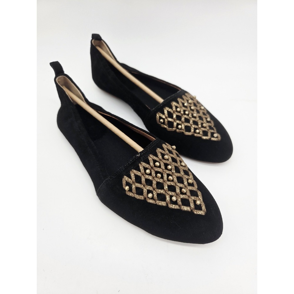 LATIGO Womens UNITY Embellished Black Gold Flats 9.5 M Boho Festival Retro Comfy